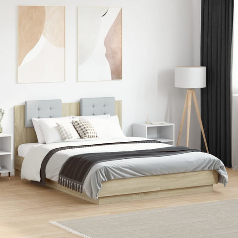 vidaXL Bed Frame with LED without Mattress Sonoma Oak 135x190 cm Double