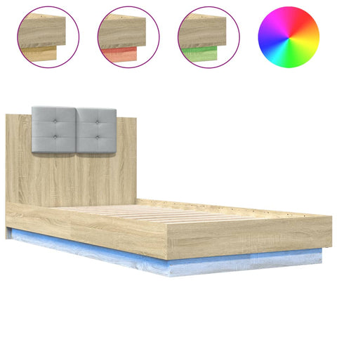 vidaXL Bed Frame with LED without Mattress Sonoma Oak 90x190 cm Single