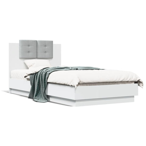 vidaXL Bed Frame with LED without Mattress White 75x190 cm Small Single