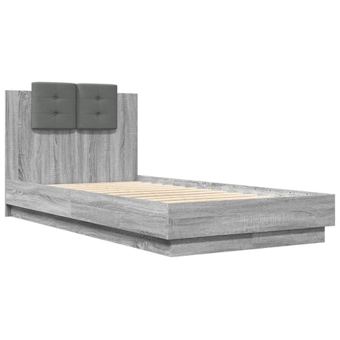 vidaXL Bed Frame with LED without Mattress Grey Sonoma 75x190 cm Small Single