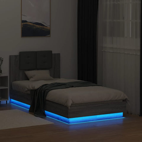 vidaXL Bed Frame with LED without Mattress Grey Sonoma 75x190 cm Small Single