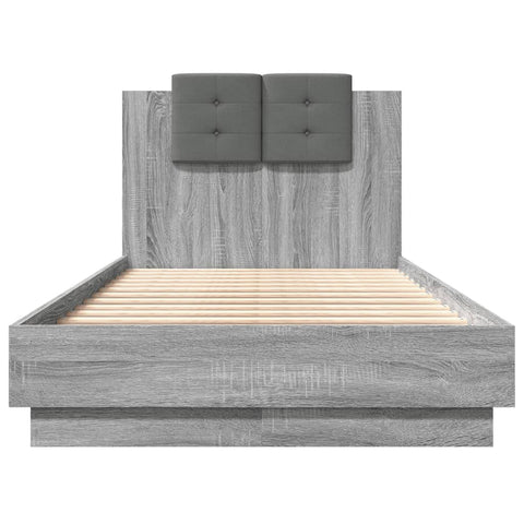 vidaXL Bed Frame with LED without Mattress Grey Sonoma 75x190 cm Small Single