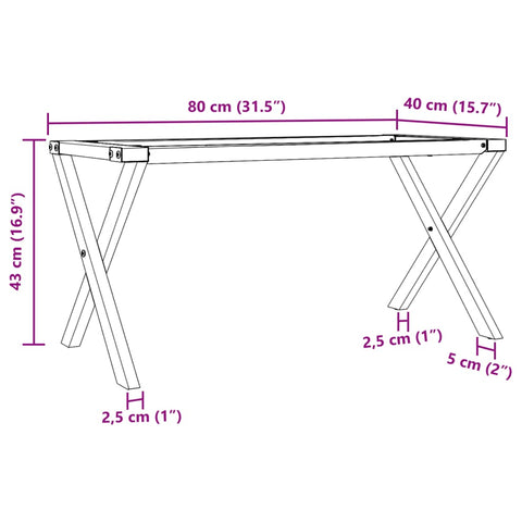 vidaXL Coffee Table Legs X-Frame 80x40x43 cm Steel