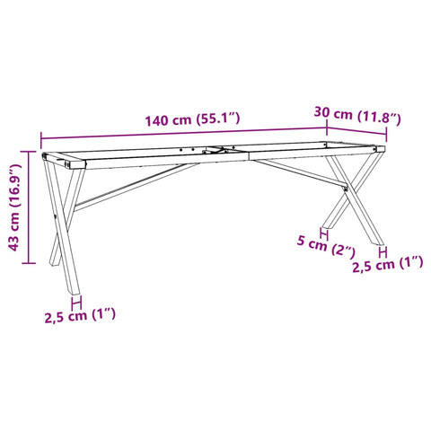 vidaXL Coffee Table Legs X-Frame 140x30x43 cm Steel