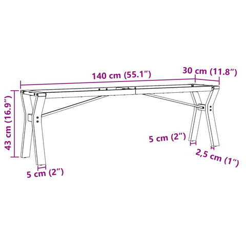 vidaXL Coffee Table Legs Y-Frame 140x30x43 cm Steel