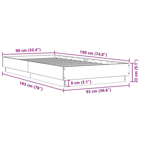 vidaXL Bed Frame without Mattress Sonoma Oak 90x190 cm Single Engineered Wood