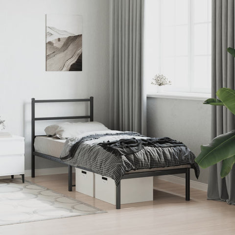vidaXL Metal Bed Frame without Mattress with Headboard Black 80x200cm