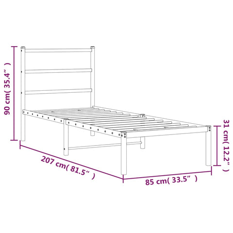 vidaXL Metal Bed Frame without Mattress with Headboard Black 80x200cm