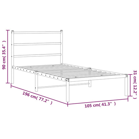 vidaXL Metal Bed Frame without Mattress with Headboard Black 100x190cm