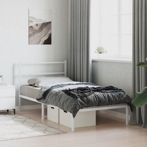vidaXL Metal Bed Frame without Mattress with Headboard White 107x203cm