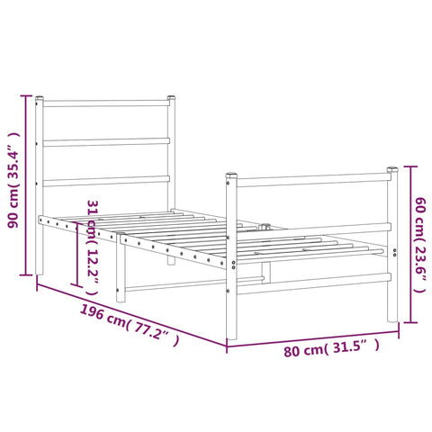 vidaXL Metal Bed Frame without Mattress with Footboard White 75x190cm