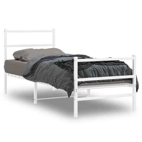 vidaXL Metal Bed Frame without Mattress with Footboard White 75x190cm
