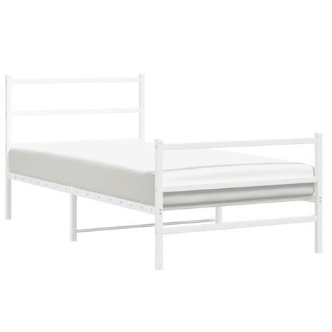 vidaXL Metal Bed Frame without Mattress with Footboard White 100x190cm