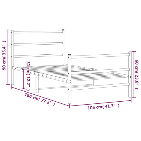 vidaXL Metal Bed Frame without Mattress with Footboard White 100x190cm