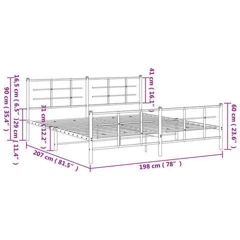 vidaXL Metal Bed Frame without Mattress with Footboard White 193x203cm