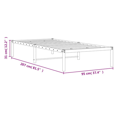 vidaXL Metal Bed Frame without Mattress Black 90x200cm