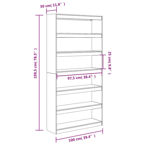 vidaXL Book Cabinet/Room Divider 100x30x199.5 cm Solid Wood Pine