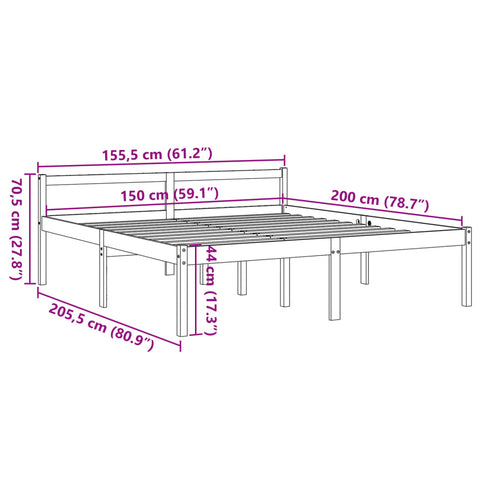 vidaXL Senior Bed without Mattress Wax Brown 150x200 cm King Size Solid Wood Pine