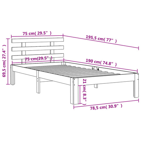 vidaXL Bed Frame without Mattress Wax Brown 75x190 cm Small Single Solid Wood Pine
