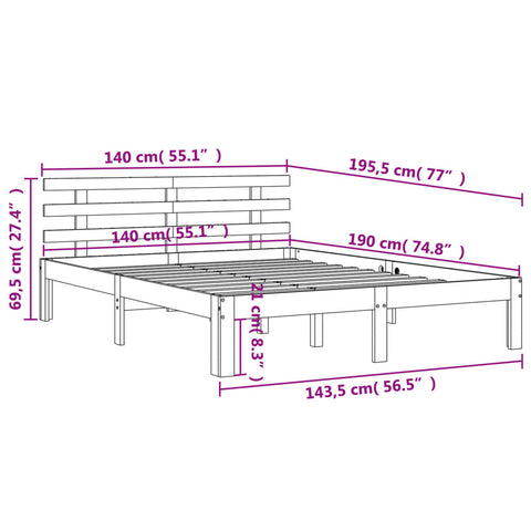 vidaXL Bed Frame without Mattress Wax Brown 140x190 cm Solid Wood Pine