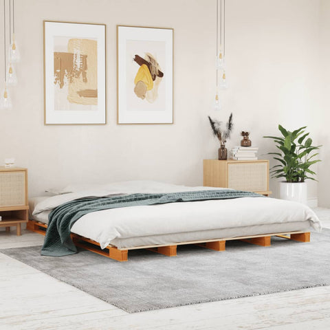vidaXL Pallet Bed without Mattress Wax Brown 180x200 cm Super King Solid Wood Pine