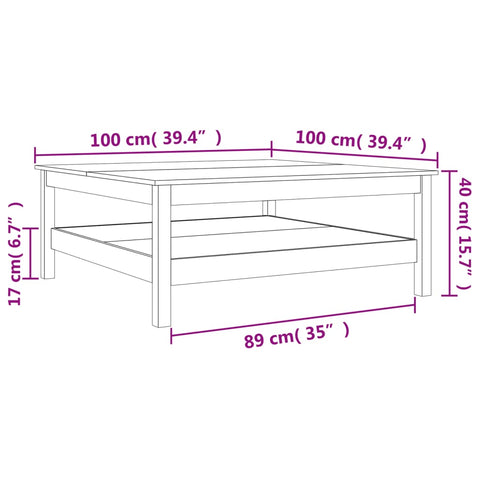 vidaXL Coffee Table Wax Brown 100x100x40 cm Solid Wood Pine