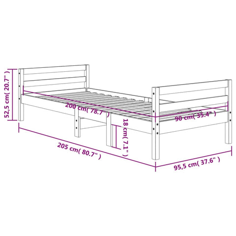 vidaXL Bed Frame without Mattress Wax Brown 90x200 cm Solid Wood Pine