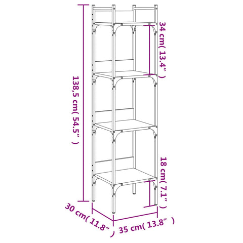 vidaXL Bookshelf 4-Tier Grey Sonoma 35x30x138.5 cm Engineered Wood