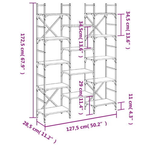 vidaXL Bookshelf Black 127.5x28.5x172.5 cm Engineered Wood