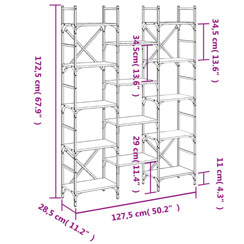 vidaXL Bookshelf Smoked Oak 127.5x28.5x172.5 cm Engineered Wood