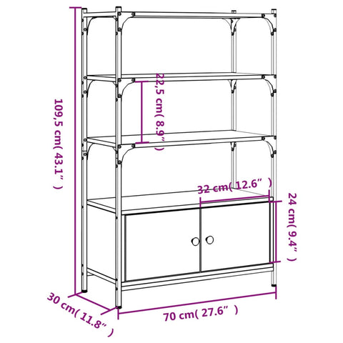 vidaXL Bookcase 3-Tier Brown Oak 70x30x109.5 cm Engineered Wood