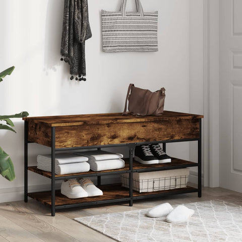 vidaXL Shoe Bench Smoked Oak 100x42.5x50 cm Engineered Wood