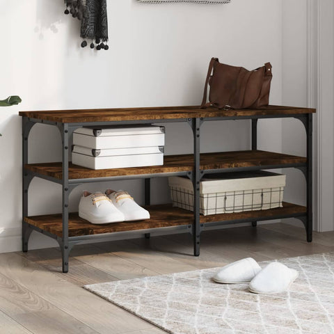 vidaXL Shoe Bench Smoked Oak 100x38.5x49 cm Engineered Wood