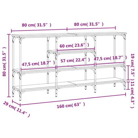 vidaXL Console Table Sonoma Oak 160x29x80 cm Engineered Wood