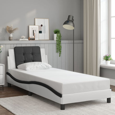 vidaXL Bed Frame without Mattress "Zadar" White and Black 90x200 cm Faux Leather