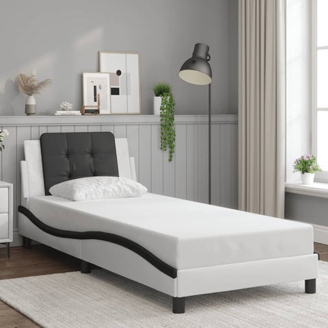 vidaXL Bed Frame without Mattress "Zadar" White and Black 100x200 cm Faux Leather