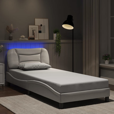 vidaXL Bed Frame with LED without Mattress "Hvar" White 80x200 cm