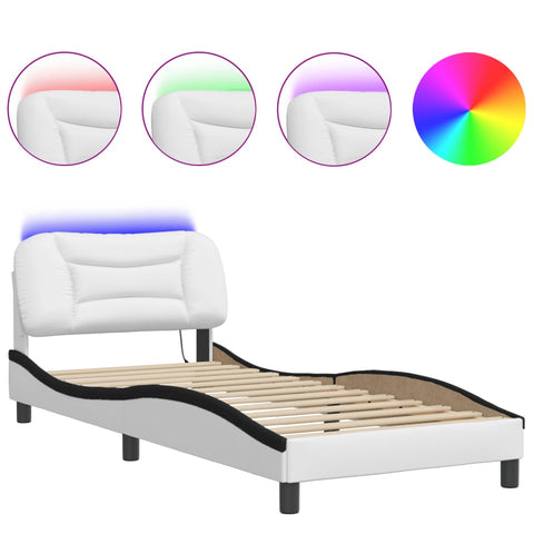 vidaXL Bed Frame with LED without Mattress "Hvar" White and Black 80x200 cm