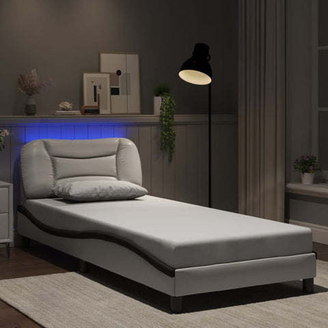 vidaXL Bed Frame with LED without Mattress "Hvar" White and Black 80x200 cm