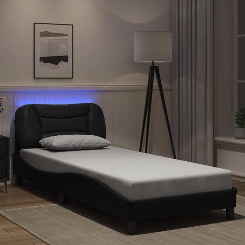 vidaXL Bed Frame with LED without Mattress Black 90x190 cm Single