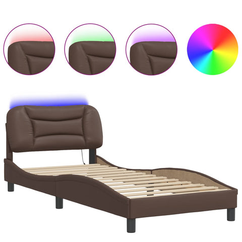 vidaXL Bed Frame with LED without Mattress "Hvar" Brown 90x190 cm Single