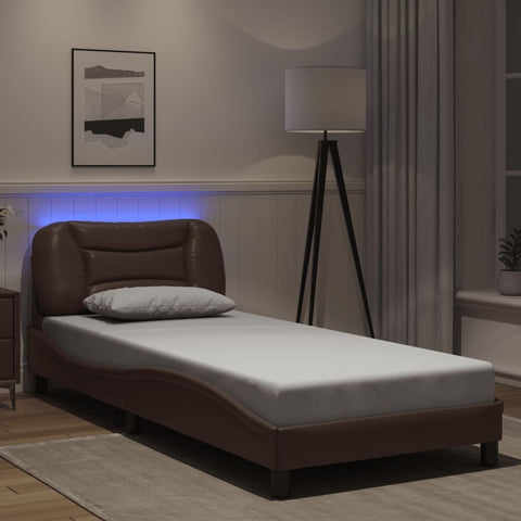 vidaXL Bed Frame with LED without Mattress "Hvar" Brown 90x190 cm Single