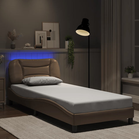vidaXL Bed Frame with LED without Mattress "Hvar" Cappuccino 90x190 cm