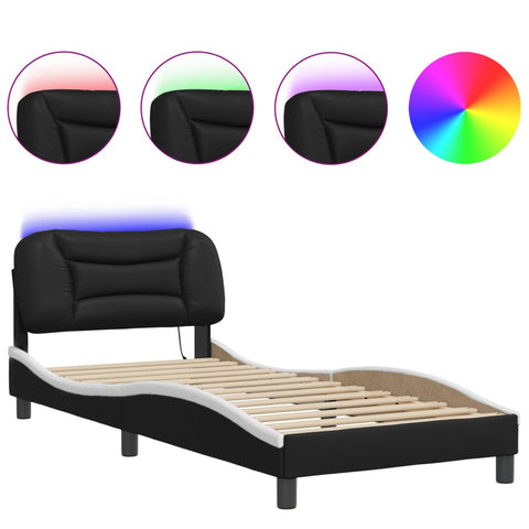 vidaXL Bed Frame with LED without Mattress "Hvar" Black and White 90x190 cm Single"
