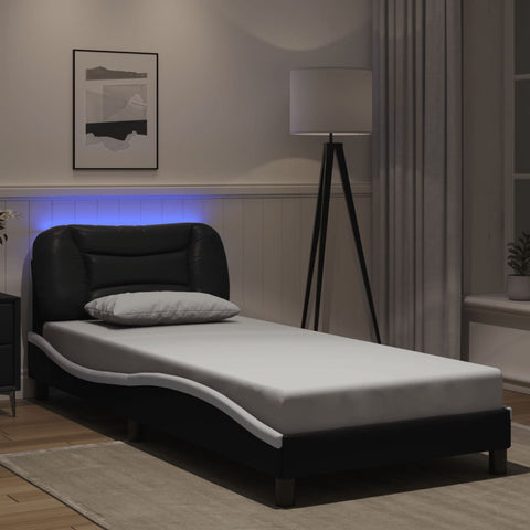 vidaXL Bed Frame with LED without Mattress "Hvar" Black and White 90x190 cm Single"