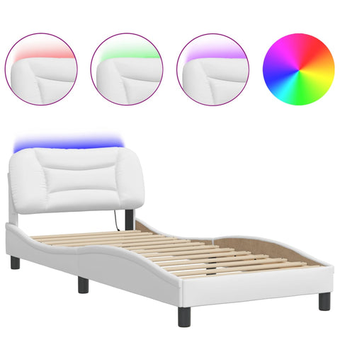 vidaXL Bed Frame with LED without Mattress "Hvar" White 90x200 cm