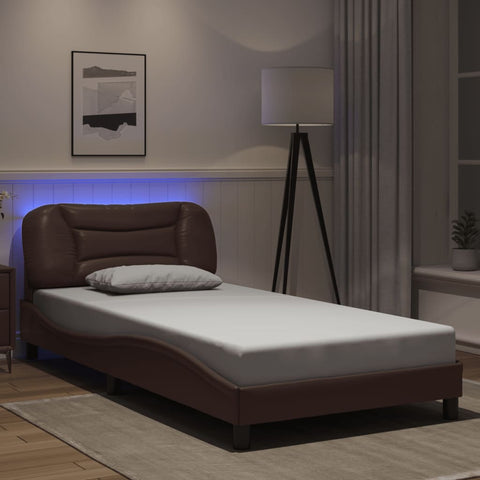 vidaXL Bed Frame with LED without Mattress Brown 100x200 cm