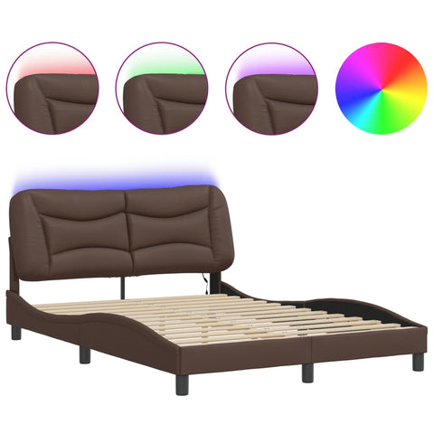 vidaXL Bed Frame with LED without Mattress "Hvar" Brown 140x190 cm