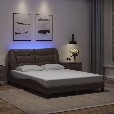 vidaXL Bed Frame with LED without Mattress "Hvar" Brown 140x190 cm