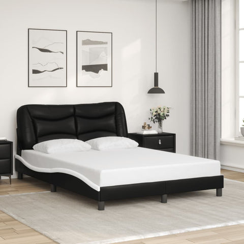 vidaXL Bed Frame with LED without Mattress "Hvar" Black and White 140x190 cm